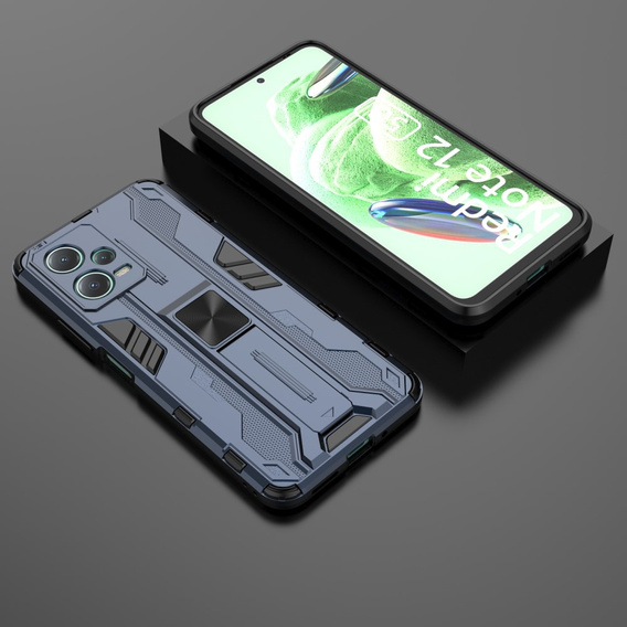 Etui do Xiaomi Redmi Note 12 5G / POCO X5 5G, pancerne z podstawką i ochroną aparatu, niebieskie