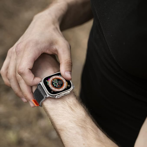 Pasek Nylonowy do Apple Watch 1/2/3/4/5/6/7/8/9/10/11/SE Ultra 1/2/3 42/44/45/46/49mm, Szary/Pomarańczowy