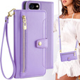 Etui z klapką do iPhone 16E, Wallet Zipper Pocket, fioletowe