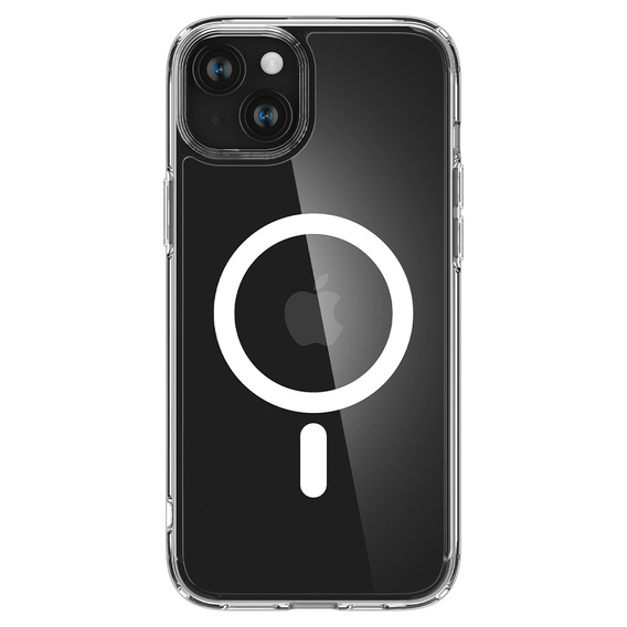 Etui z MagSafe Spigen do iPhone 15, Ultra Hybrid, przezroczyste / białe + Szkło Hartowane 9H