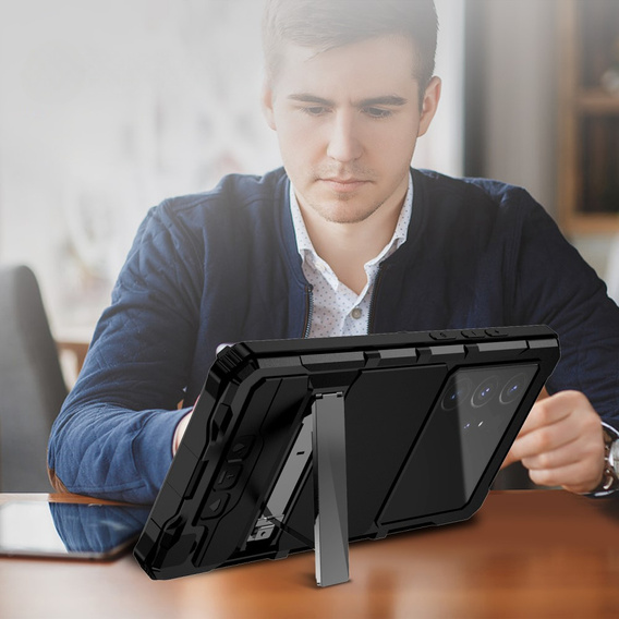 Etui pancerne do Samsung Galaxy S25 Ultra, R-JUST, ze szklaną ochroną kamery, czarne