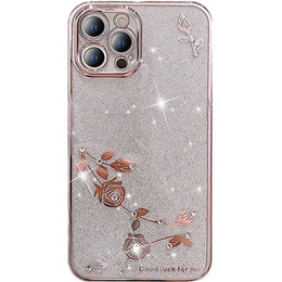 Etui do iPhone 14 Pro Max, Glitter Flower, różowe rose gold
