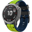 Pasek Silikonowy do Garmin Fenix 22mm, Limonkowy / Niebieski