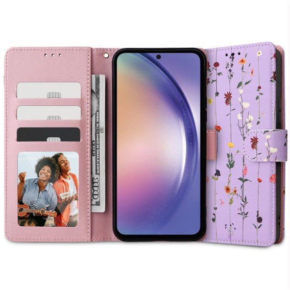 Etui Tech-Protect Wallet do Samsung Galaxy A55 5G, Garden, fioletowe