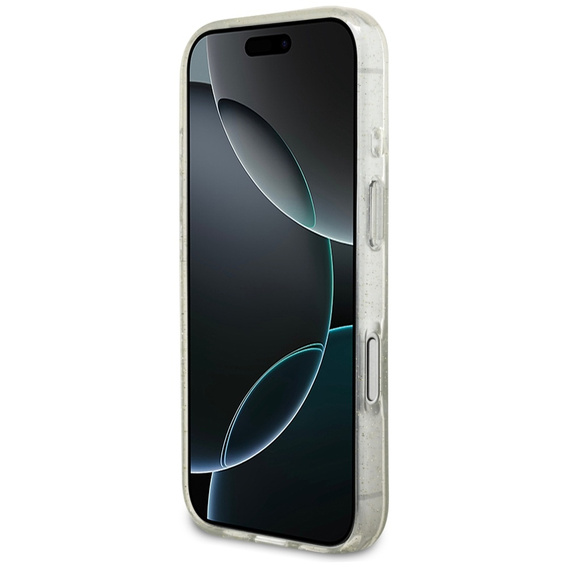 Etui GUESS do iPhone 17 Pro Max, IML Glitter Pearl Strap, do MagSafe, z paskiem, przezroczyste