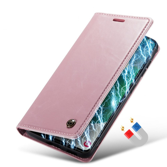 Etui z klapką CASEME do Samsung Galaxy S21 FE, Waxy Textured, różowe