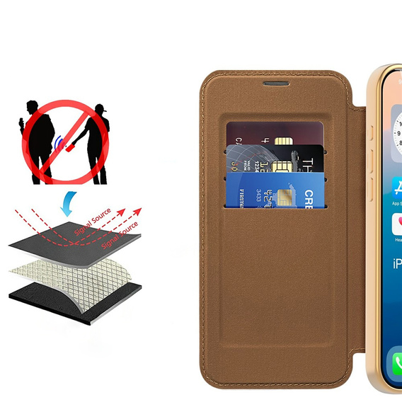 Etui z klapką do iPhone 17 Pro Max, RFID Wallet MagSafe z ochroną aparatu, brązowe