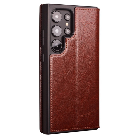 Etui z klapką do Samsung Galaxy S24 Ultra, QIALINO Leather Wallet, brązowe