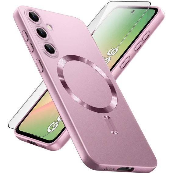 Etui do Samsung Galaxy A56 5G, ColorMag, do MagSafe, różowe + Szkło hartowane 9H