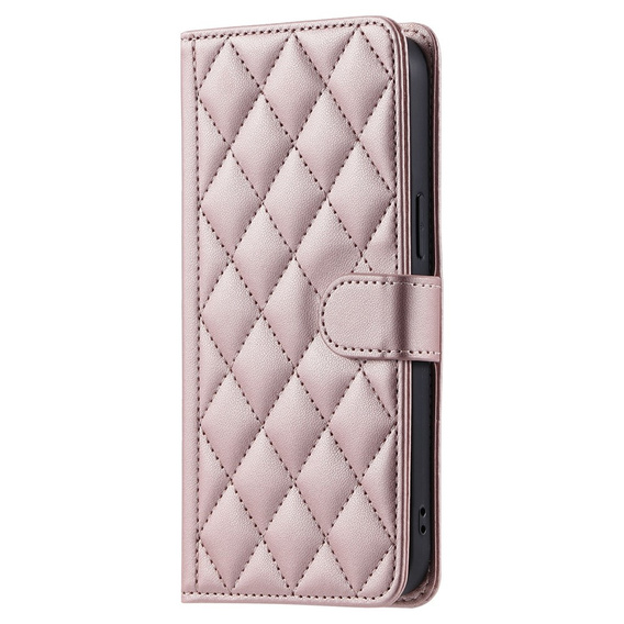 Etui z klapką do Samsung Galaxy S25 FE, Rhombus Crossbody Leather, różowe rose gold