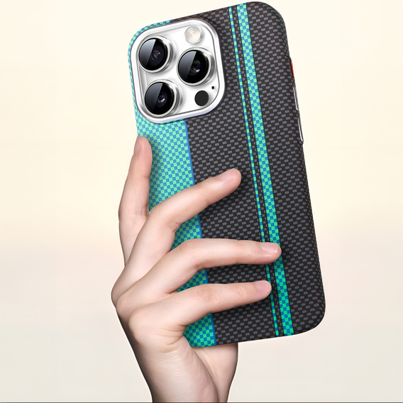 Etui do iPhone 15 Pro Max, Carbon Fiber MagSafe, czarne / niebieskie