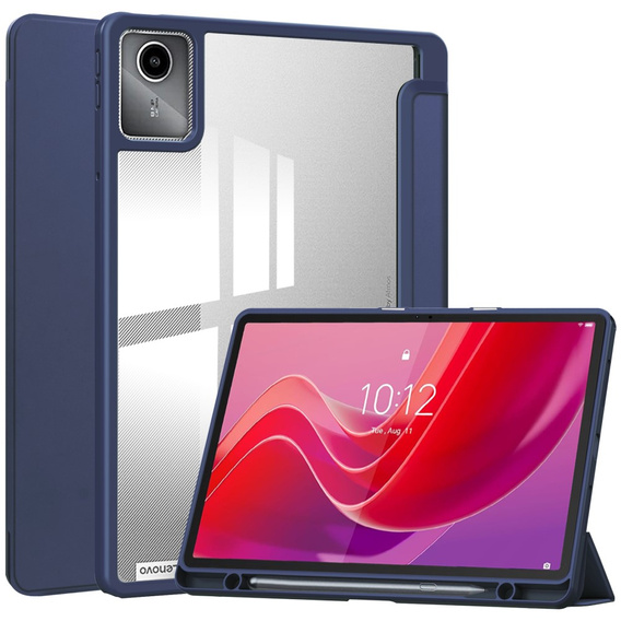 Etui z przezroczystym akrylowym tyłem i miejscem na rysik do Lenovo Tab M11 – granatowe