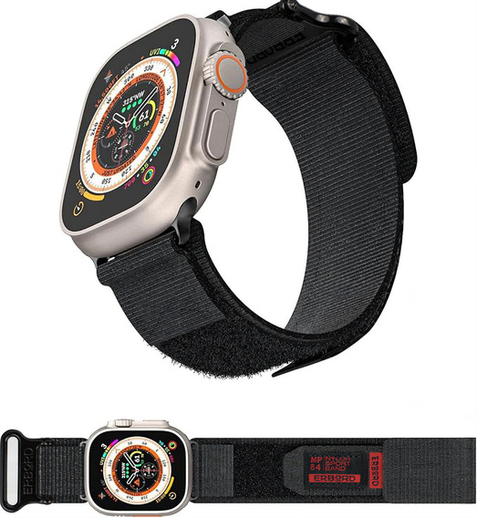 Pasek Nylonowy ERBORD MP84 do Apple Watch 1/2/3/4/5/6/7/8/9/10/11/SE Ultra 1/2/3 42/44/45/46/49mm, Czarny