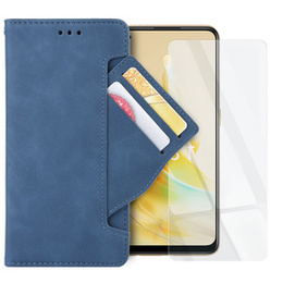 Zestaw  Etui do Oppo Reno8 T, portfel z klapką Card Slot, Niebieskie + Szkło