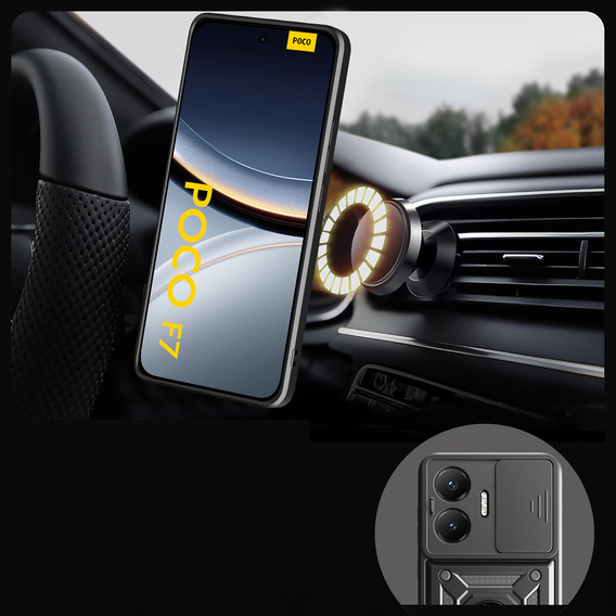 Etui pancerne do Xiaomi Poco F7, CamShield Slide, czarne