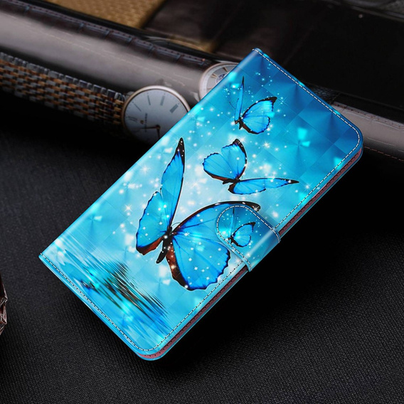 Etui z klapką do Motorola Moto E22 / E22i, Wallet, Butterflies niebieskie