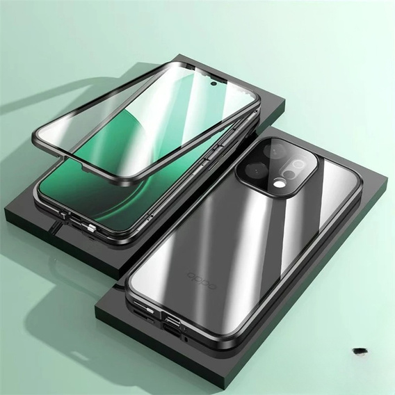 Etui do Oppo Reno 14, Magnetic Dual Glass, przezroczyste z czarnymi rantami
