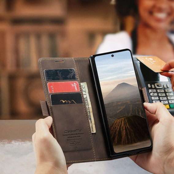Etui CASEME do Samsung Galaxy Z Fold7 5G, Leather Wallet Case, ciemnobrązowe