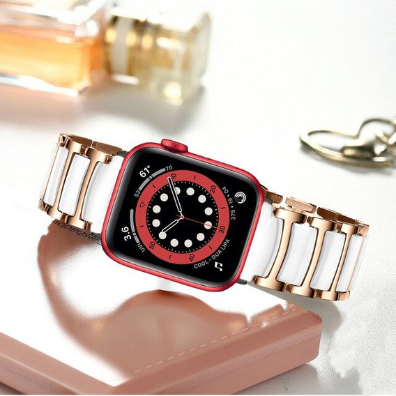 Bransoleta do Apple Watch 1/2/3/4/5/6/7/8/9/10/11/SE 38/40/41/42mm, Biała / Różowe złoto