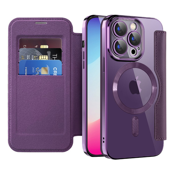 Etui z klapką do iPhone 15 Pro Max, RFID Wallet MagSafe z ochroną aparatu, fioletowe