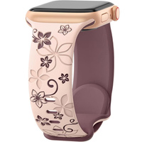 Pasek Silikonowy do Apple Watch 1/2/3/4/5/6/7/8/9/10/SE 38/40/41/42mm, Floral, Różowy / Fioletowy