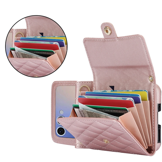 Etui skórzane Card Slots do Samsung Galaxy Z Flip7, różowe złoto
