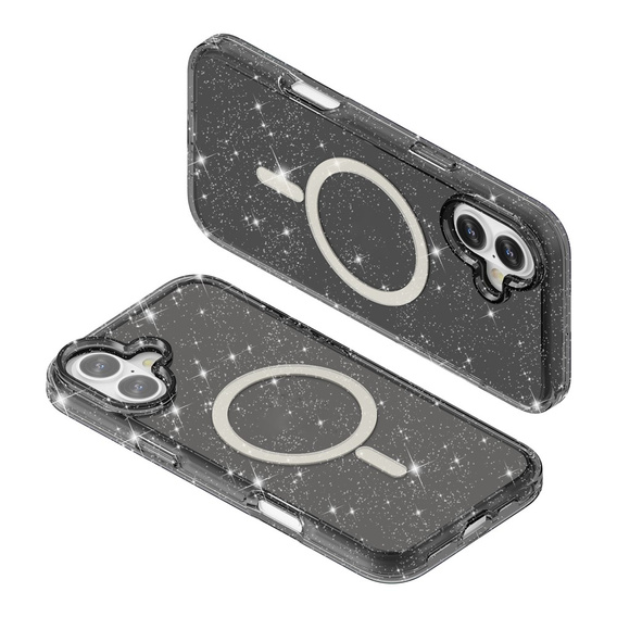 Etui do iPhone 17, do MagSafe, brokatowe, półprzezroczyste czarne