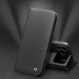 Etui z klapką QIALINO do iPhone 17 Pro Max, skórzane, czarne