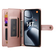 Etui z klapką do Xiaomi 14T Pro, Wallet Zipper Pocket, różowe
