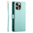 Etui z klapką do iPhone 16 Pro, Wallet Zipper Pocket, zielone