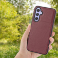 Etui skórzane do Samsung Galaxy A25 5G, Obudowa Lychee leather Case, bordowe + Szkło 9H