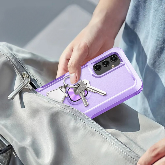 Etui do Samsung Galaxy A14 4G/5G, pancerne z ringiem, fioletowe