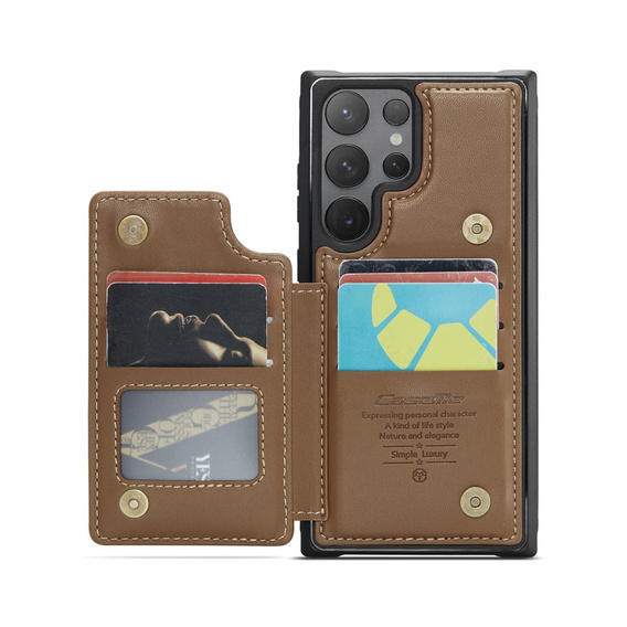 Etui z klapką CASEME do Samsung Galaxy S25 Ultra, Litchi Wallet, brązowe
