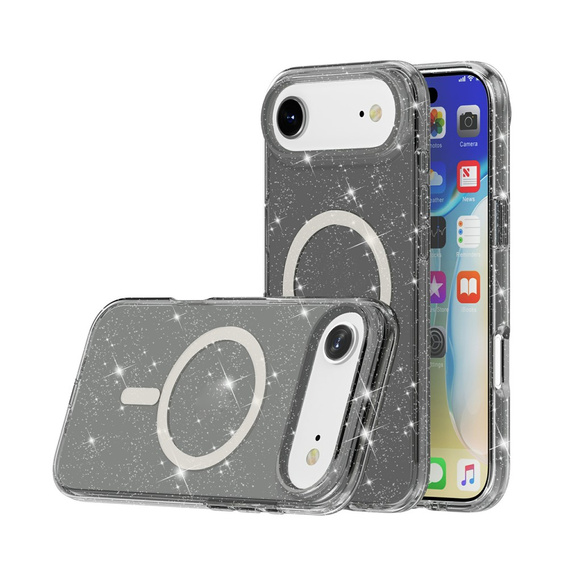 Etui do iPhone Air, do MagSafe, brokatowe, półprzezroczyste czarne
