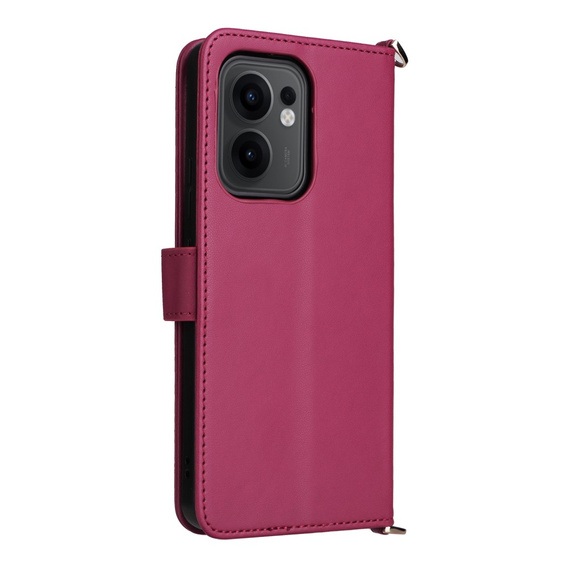 Etui z klapką do Oppo Reno 13F 5G, Crossbody Leather Wallet, bordowe