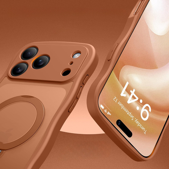 Etui do iPhone 17 Pro, Spin MagSafe Stand Wave Edge, Cosmic Orange