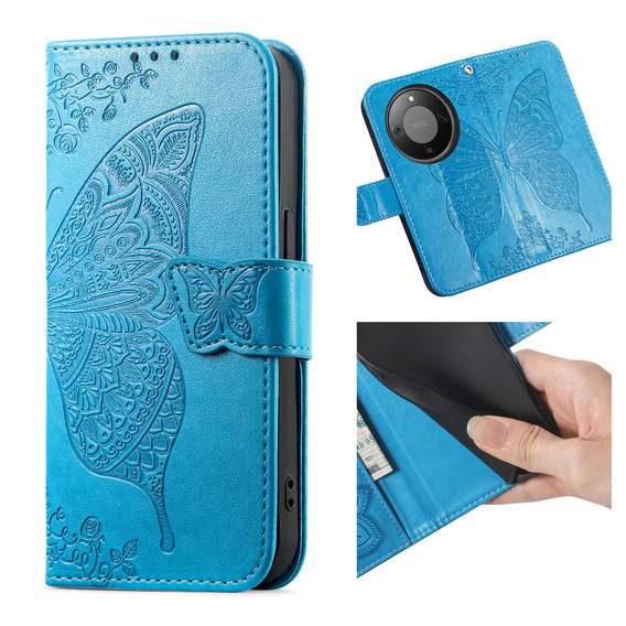 Etui z klapką do Honor Magic 8 Lite, Butterfly, niebieskie