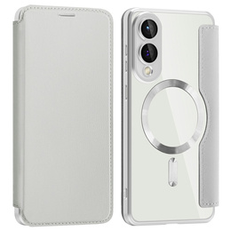 Etui skórzane do Samsung Galaxy S25 Edge – szare, kompatybilne z MagSafe, z ochroną RFID, titanium grey