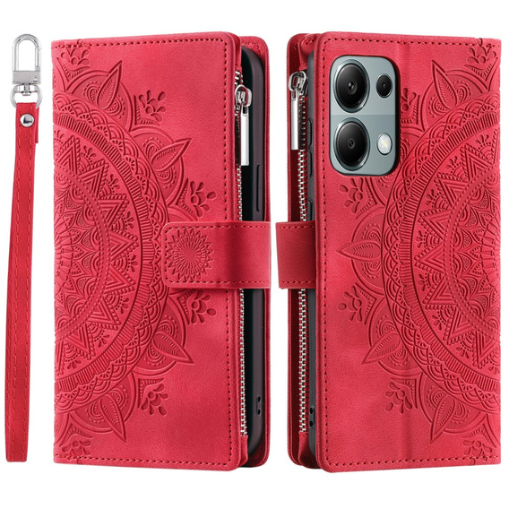 Etui z klapką do Xiaomi Redmi Note 13 Pro 4G / Xiaomi Redmi Note 14S / Xiaomi Poco M6 Pro 4G, Mandala, czerwone