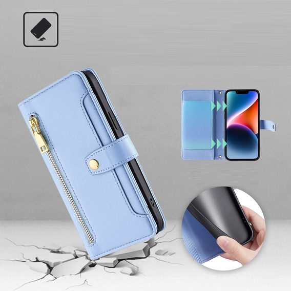 Etui z klapką do Xiaomi Redmi Note 13 Pro+, Wallet Zipper Pocket, niebieskie