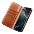 Etui ze skóry z klapką do iPhone 17 Pro Max, QIALINO Genuine Cow Leather – jasnobrązowe
