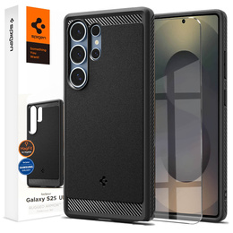 Etui Spigen do Samsung Galaxy S25 Ultra, Rugged Armor do MagSafe, czarne + Szkło Hartowane 9H