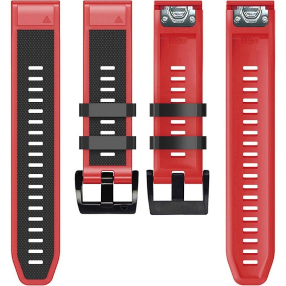 Pasek Silikonowy Quickfit 22mm do Garmin, Czarny / Czerwony