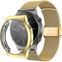 Bransoleta Milanese + Etui z osłoną na ekran do Huawei Watch GT 2 Pro, Złoty