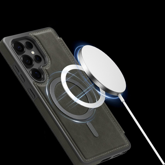 Skórzane etui do Samsung Galaxy S25 Ultra z MagSafe i blokadą RFID – Tytanowe szare