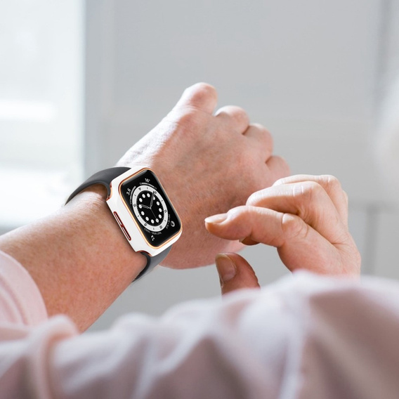 2w1 Etui + Szkło Hartowane do Apple Watch 7/8/9 41mm - Biały / Złoty