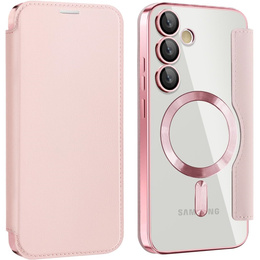Etui z klapką do Samsung Galaxy S25 FE, RFID Wallet MagSafe z ochroną aparatu, różowe