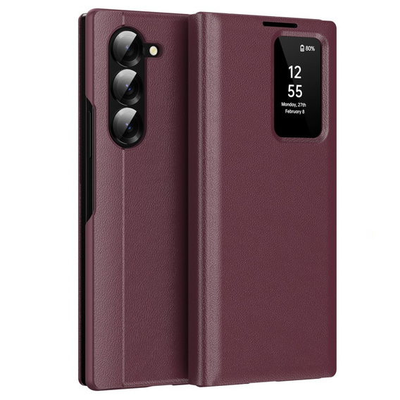 Etui z klapką do Samsung Z Fold6 5G, Smart View Wallet, bordowe