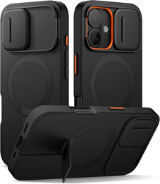 Etui ochronne SURITCH do iPhone 16 z MagSafe, osłoną aparatu i podstawką - czarne