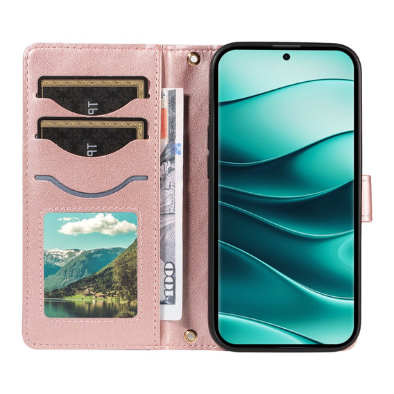 Etui z klapką do Xiaomi Redmi Note 14 Pro 5G / Xiaomi Redmi Note 14 Pro+ 5G / Xiaomi Poco X7 5G, Rhombus Crossbody Leather, różowe rose gold